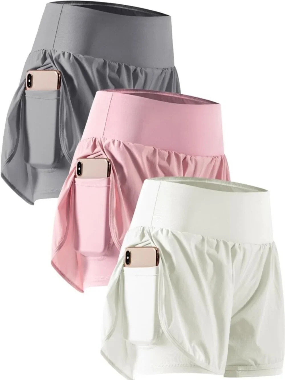 2-in-1 Women's Athletic Workout Shorts with Phone Pockets for Gym & Running
